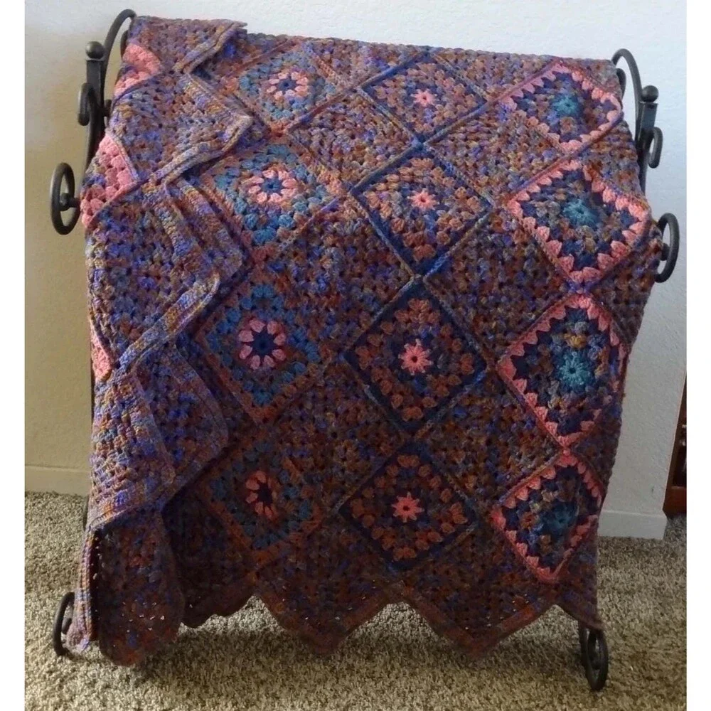 Handmade Crocheted Afghan with Pillow Covers Variegated Colors